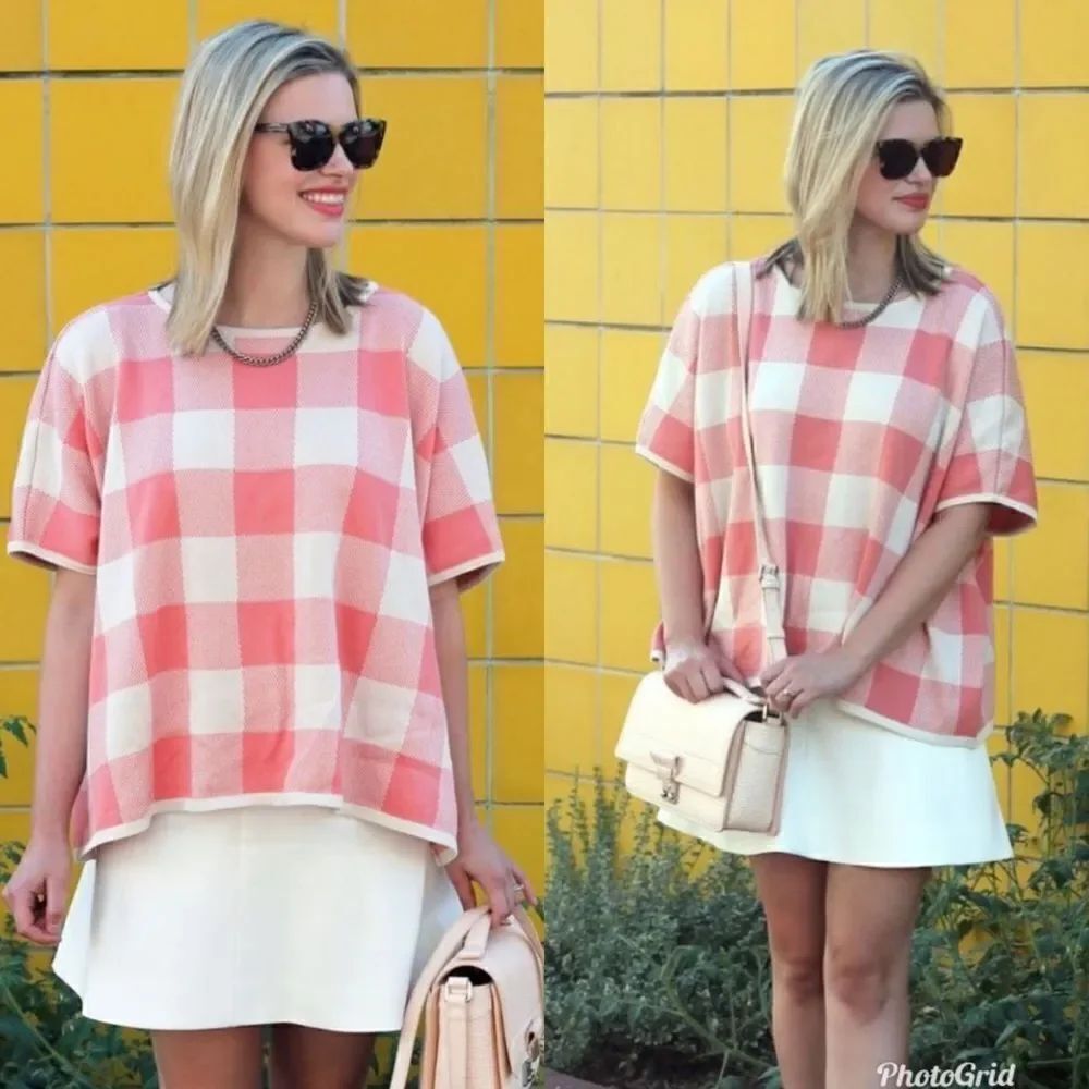 REVOLVE ANTHROPOLOGIE CASITA DE WENDY PINK GINGHAM SWEATER